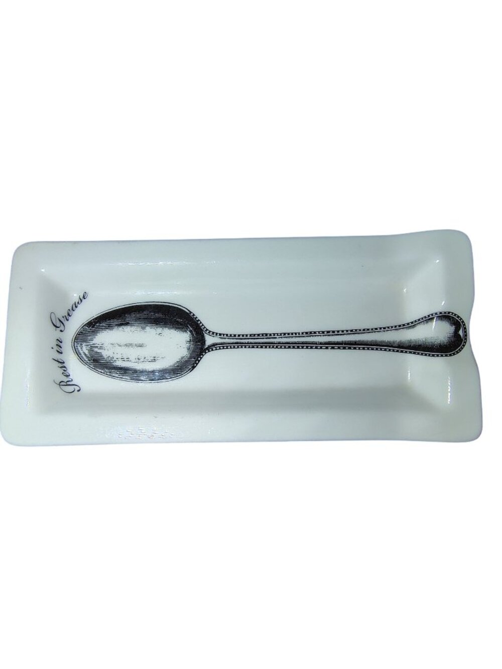 Fishs Eddy Rest in Grease Ceramic Spoon Rest Rectangular Black & White Kitchen